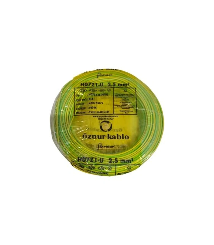 Öznur NYA Kablo 2,5 mm² Sarıyeşil ( H07Z1-U ) Halojen Free