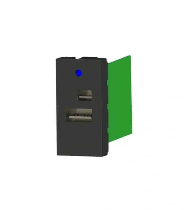 Nead 2162-S 45X22,5 Çiftli USB Şarj Adaptörü Type A/C Siyah