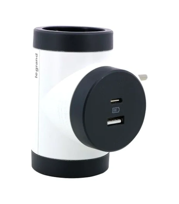 Legrand 694522, Adaptör 2P+T, 2 Priz/Güç Soketi Yan Döner, USB Tipi A ve C Bağlantı