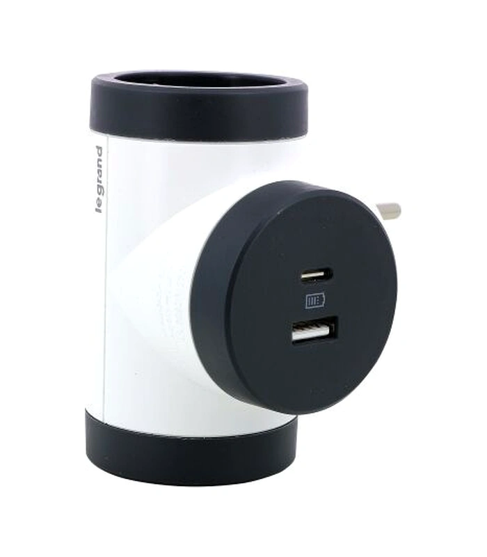 Legrand 694522, Adaptör 2P+T, 2 Priz/Güç Soketi Yan Döner, USB Tipi A ve C Bağlantı